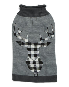 Deer Dog Sweater Black and White Check