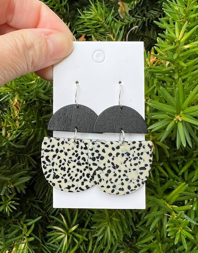 Spotted Wood and Acrylic Deco Drops Earrings