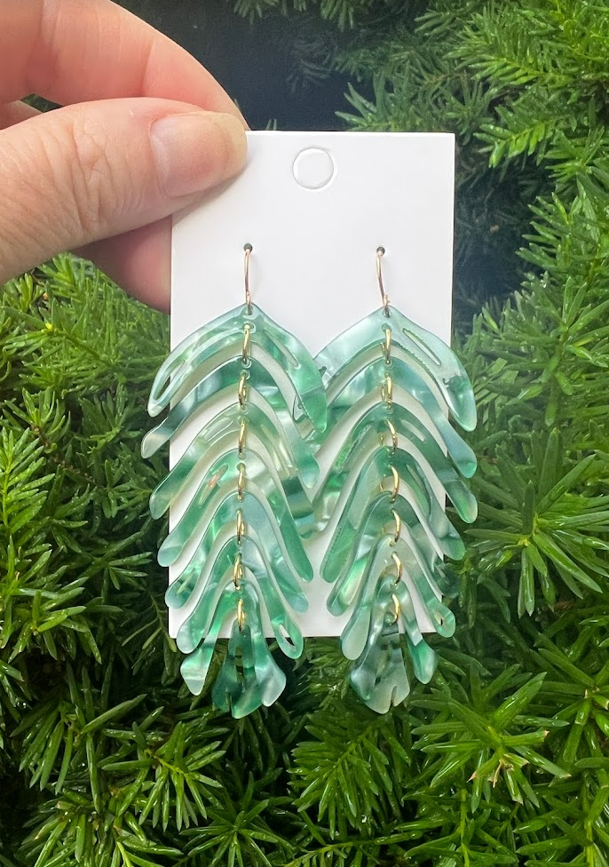 Green Leaf Acrylic Earrings