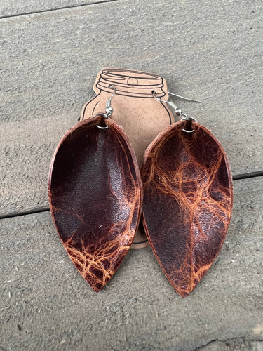 Brown Distressed Leather Earrings