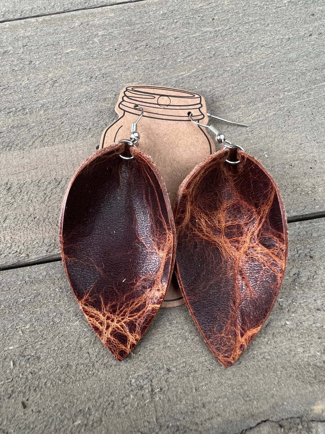 Brown Distressed Leather Earrings