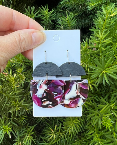 Plum Wood and Acrylic Deco Earrings