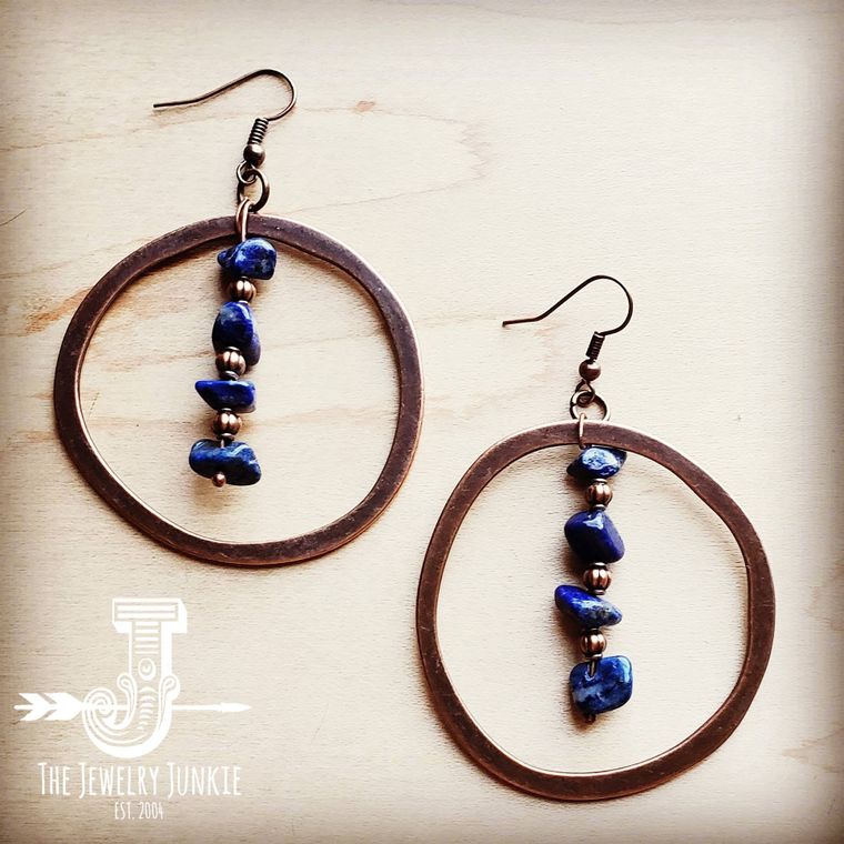 Copper Hoop Earrings w/ Blue Lapis and Copper