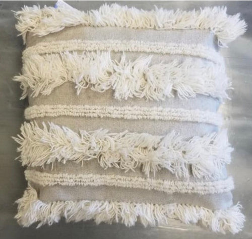 Gray and Cream Fringe Pillow
