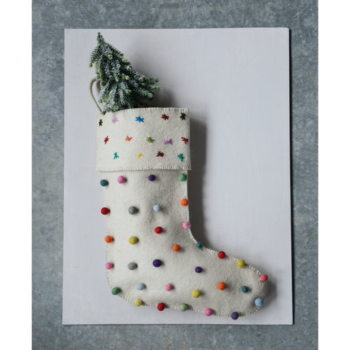 Cream Stocking with Pom Poms