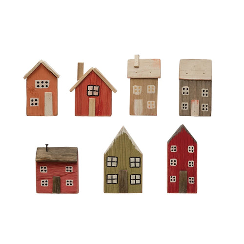 Hand Painted Wood Houses-Set of 7