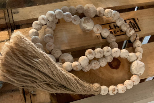 White Rustic Beads With Tassel