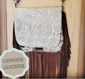 Hair-On-Hide w/ Oyster Paisley Flap Crossbody Handbag