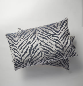 Zebra Cut Velvet Pillow-Gray