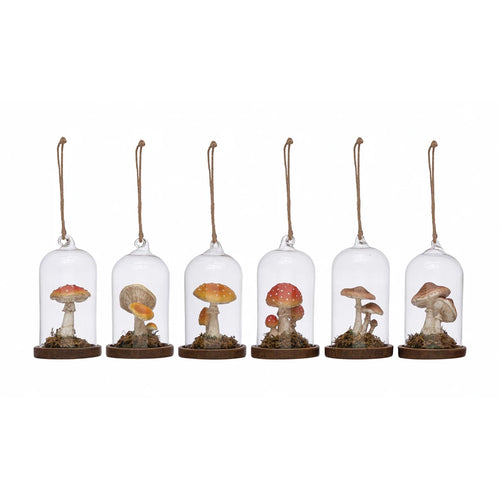 Glass Cloche Ornament with Mushrooms