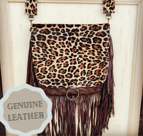 Hair-On-Hide w/ Leopard Flap Crossbody Handbag