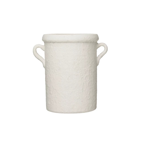 Distressed White Terracotta Crock With Handles