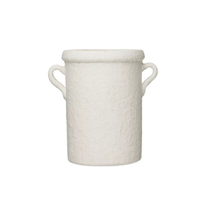 Distressed White Terracotta Crock With Handles