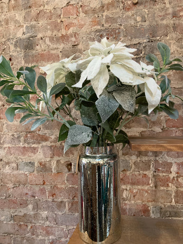 White Poinsettia With Mercury Vase