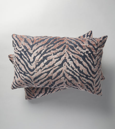 Zebra Cut Velvet Pillow-Pink