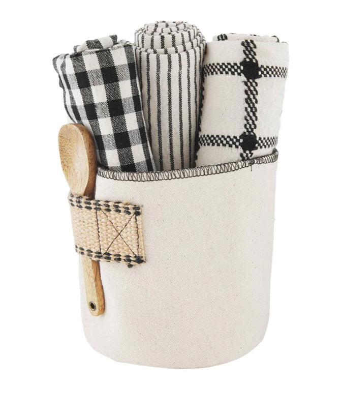 Stripe Dish Towel Bucket Set