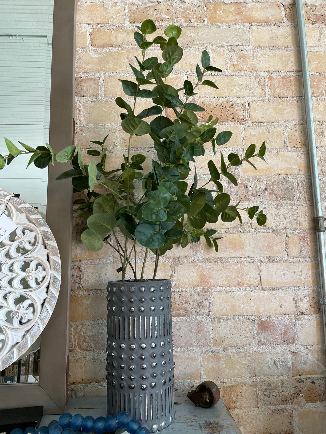 Tall Gray Vase w/ Eucalyptus