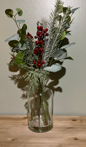 Eucalyptus & Winter Berry Glass Bottle Arrangement