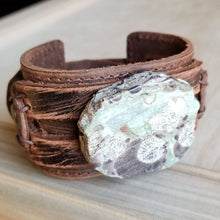 Load image into Gallery viewer, Brown Ocean Agate Leather Cuff