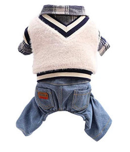 Doggie Outfit-Black White Plaid With Jeans