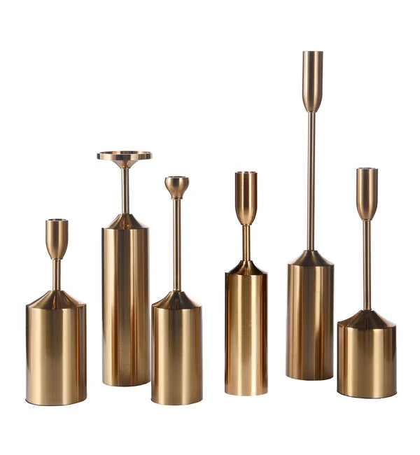 Gold Metal Candle Sticks-Set of 6