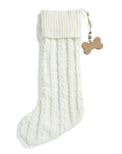 Cable Knit Dog Stocking-Cream