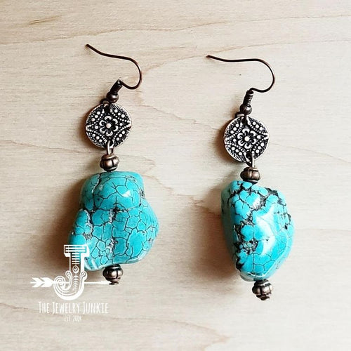 Turquoise Chunk Earring w/ Copper Detail