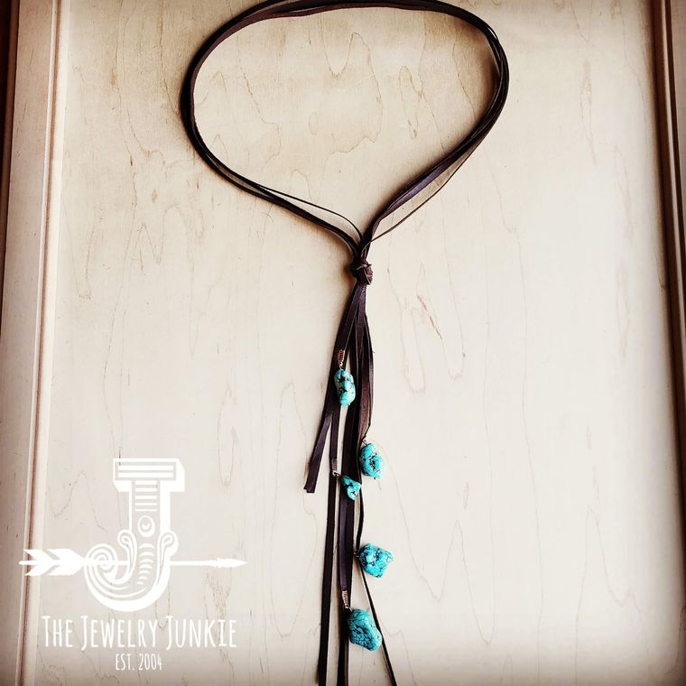 Brown Leather Lasso Necklace with Turquoise Accents
