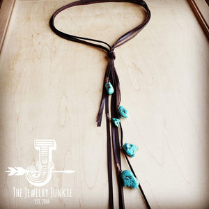 Brown Leather Lasso Necklace with Turquoise Accents