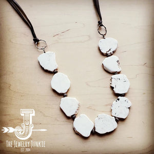 White Turquoise Slab Necklace with Leather Closure