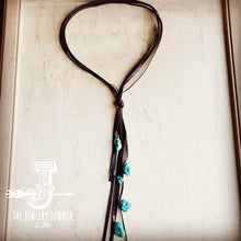 Load image into Gallery viewer, Brown Leather Lasso Necklace with Turquoise Accents