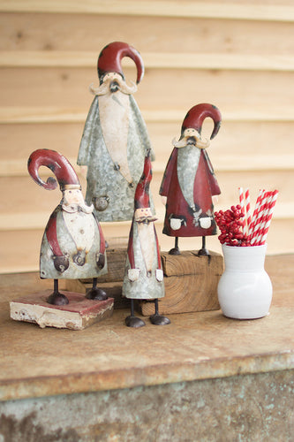 Galvanized Painted Santas S/4