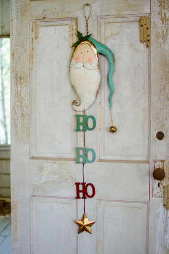 Painted Metal Door Hanger Santa With Bells