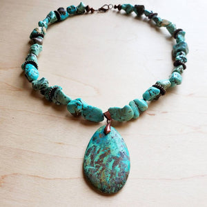Chunky Turquoise Necklace w/ Natural Teardrop Pendant