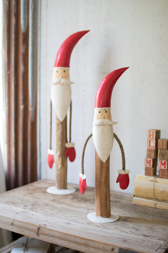 Wood and Metal Painted Santas S/2