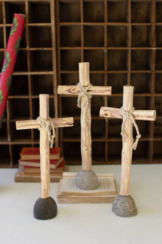 Recycled Wood Crosses On Rock Base